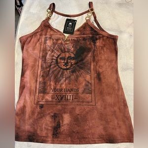 ETCYY Distressed Brown tshirt with cold straps Large